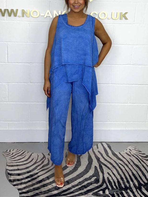 Flowy High-Low Layered Hem Wide Leg Two Piece Set (Buy 2 Free Shipping)