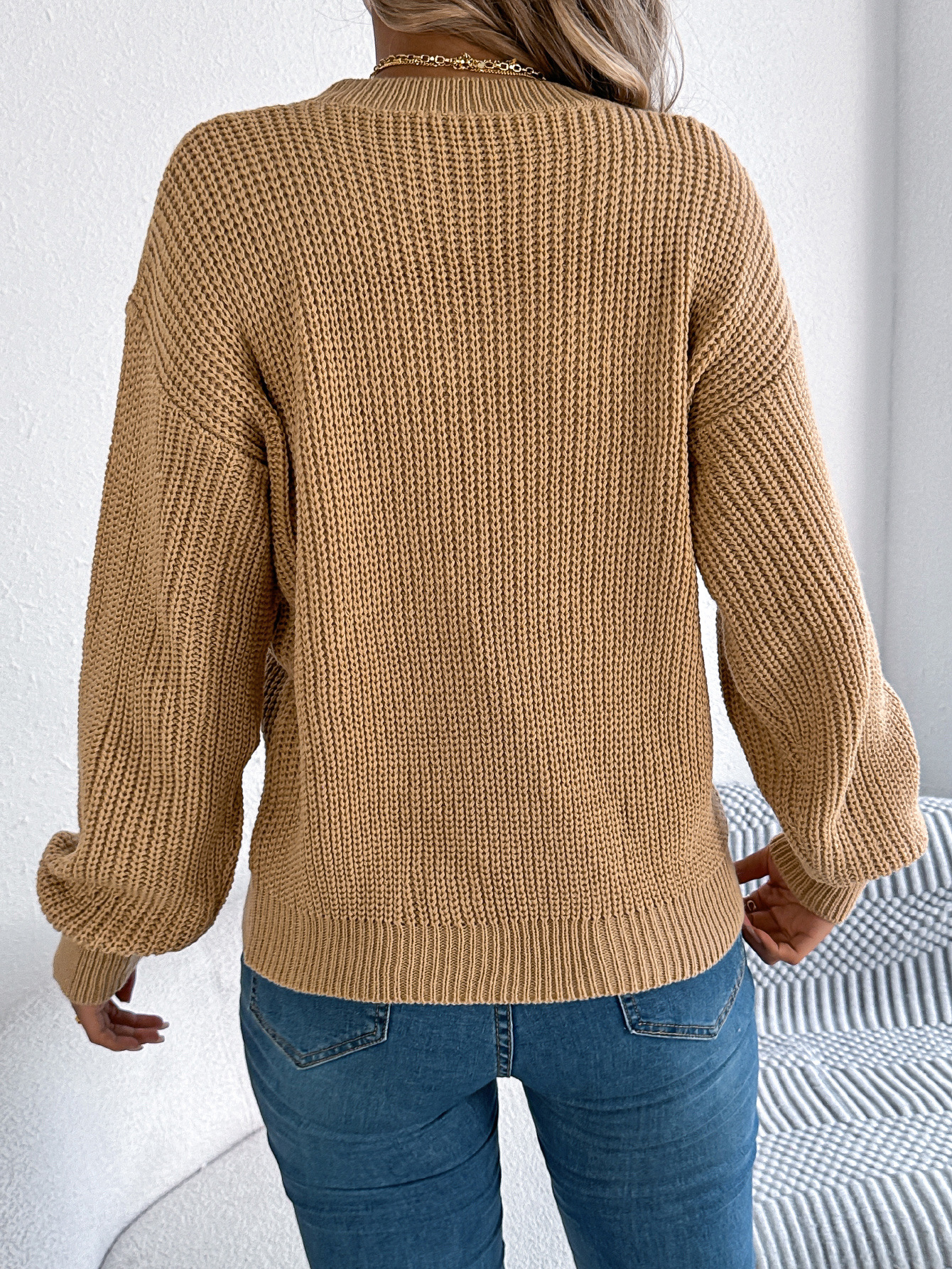 Elegant Textured Knit V Pattern Pullover Sweater