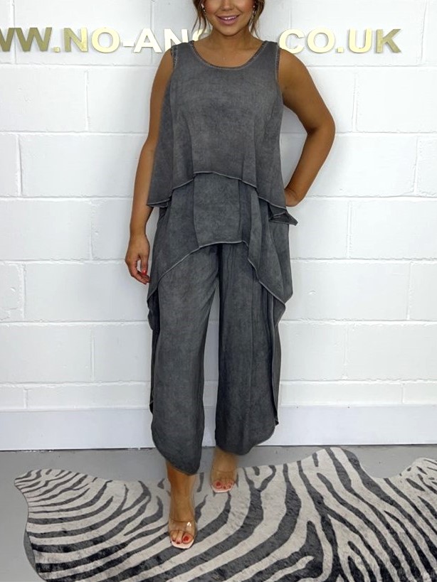 Flowy High-Low Layered Hem Wide Leg Two Piece Set (Buy 2 Free Shipping)