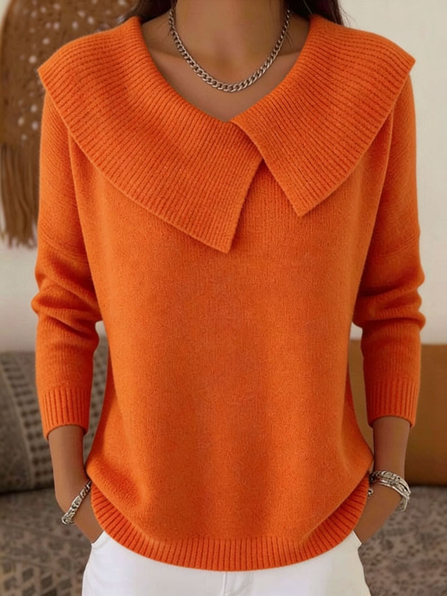 Elegant Wide Collar Knit Pullover Long Sleeve Sweater (Buy 2 Free Shipping)