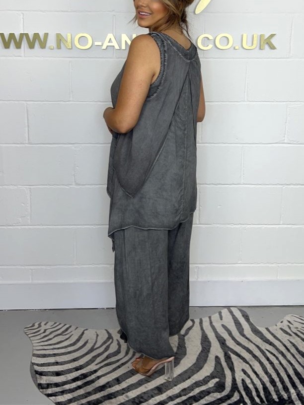 Flowy High-Low Layered Hem Wide Leg Two Piece Set (Buy 2 Free Shipping)