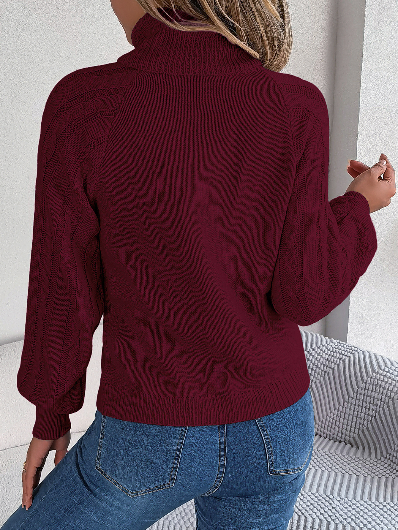 Cozy Turtleneck Cable Knit Button Accent Sweater