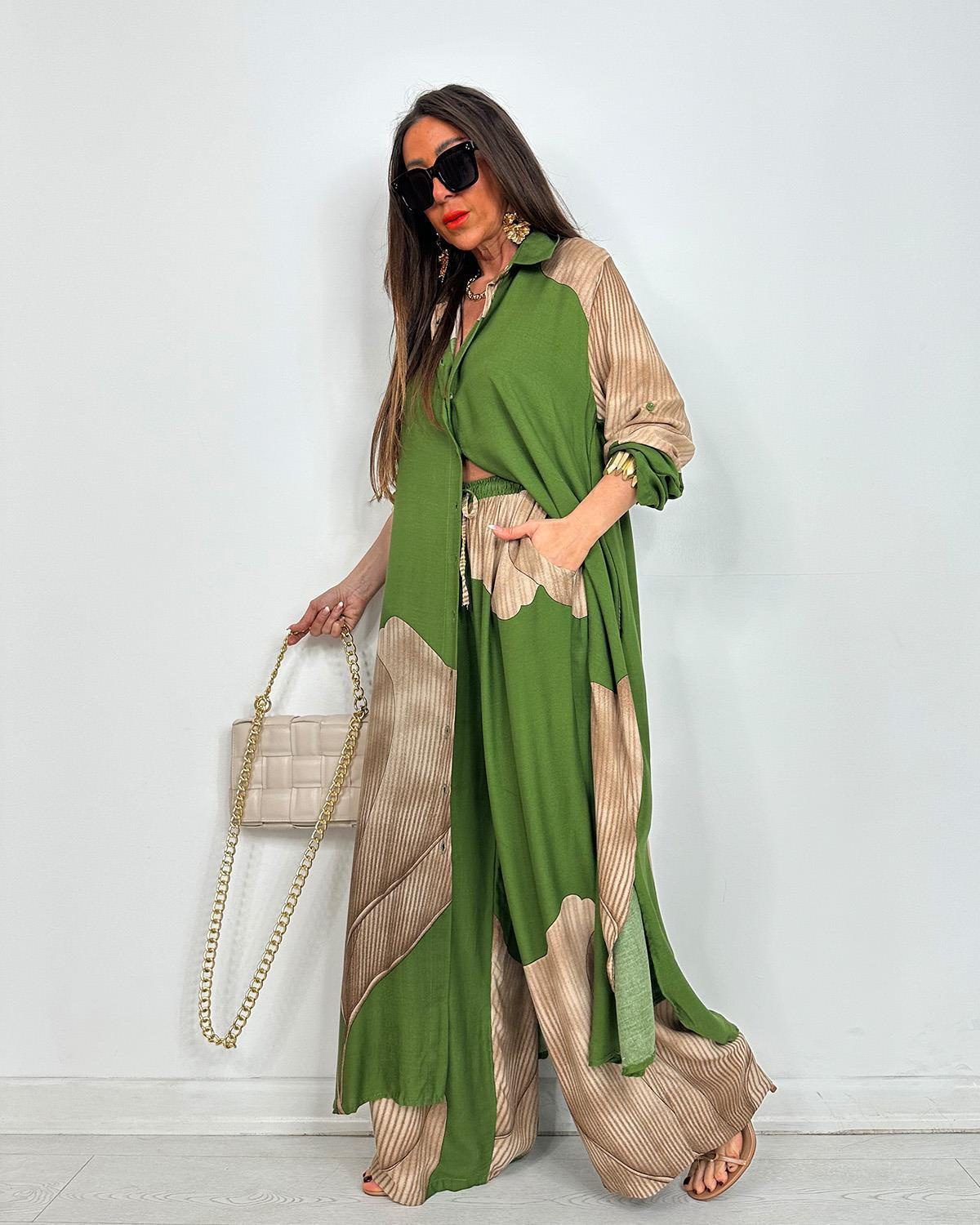 Chic Printed Longline Shirt & Wide-Leg Pants Two Piece Set (Buy 2 Free Shipping)