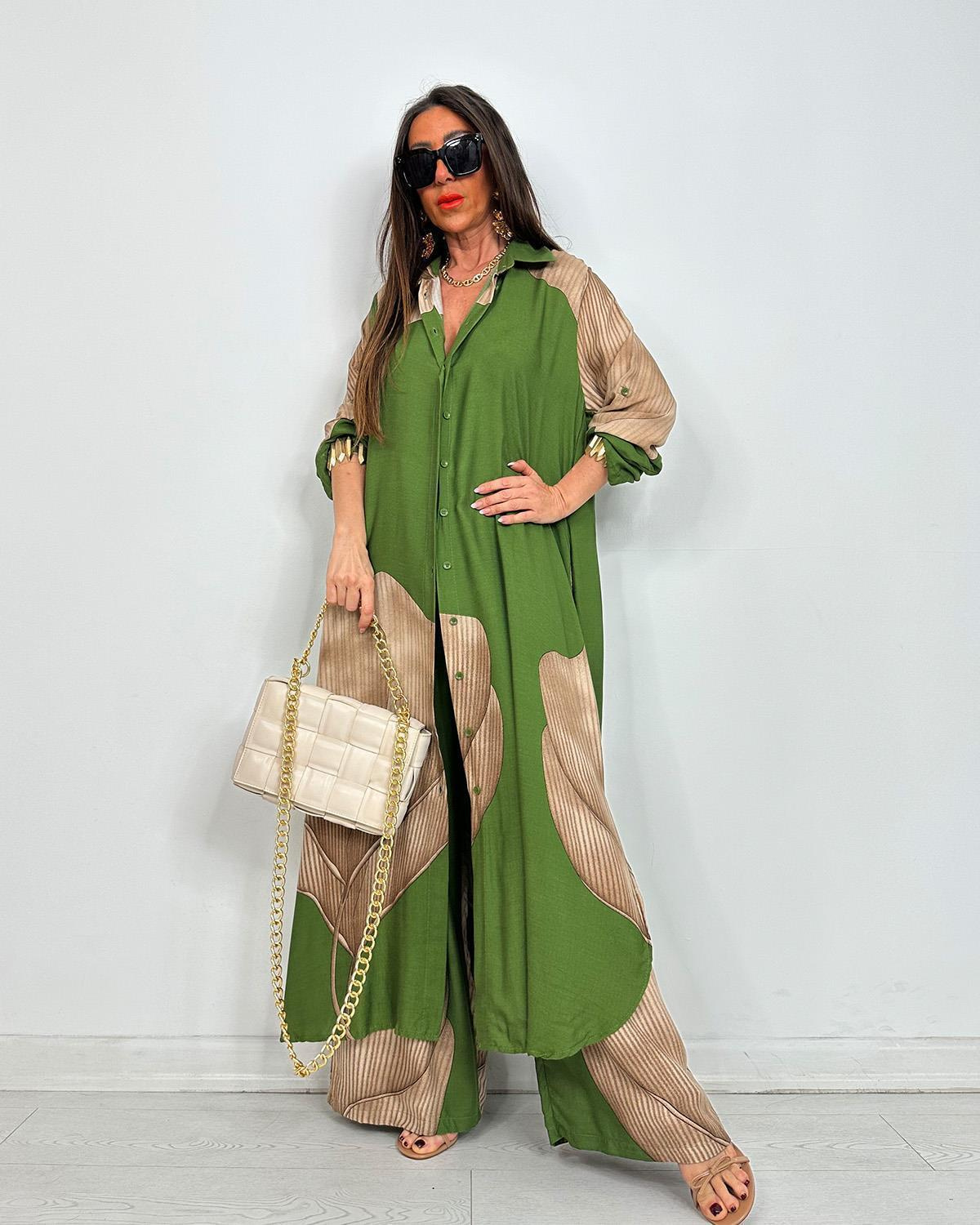 Chic Printed Longline Shirt & Wide-Leg Pants Two Piece Set (Buy 2 Free Shipping)