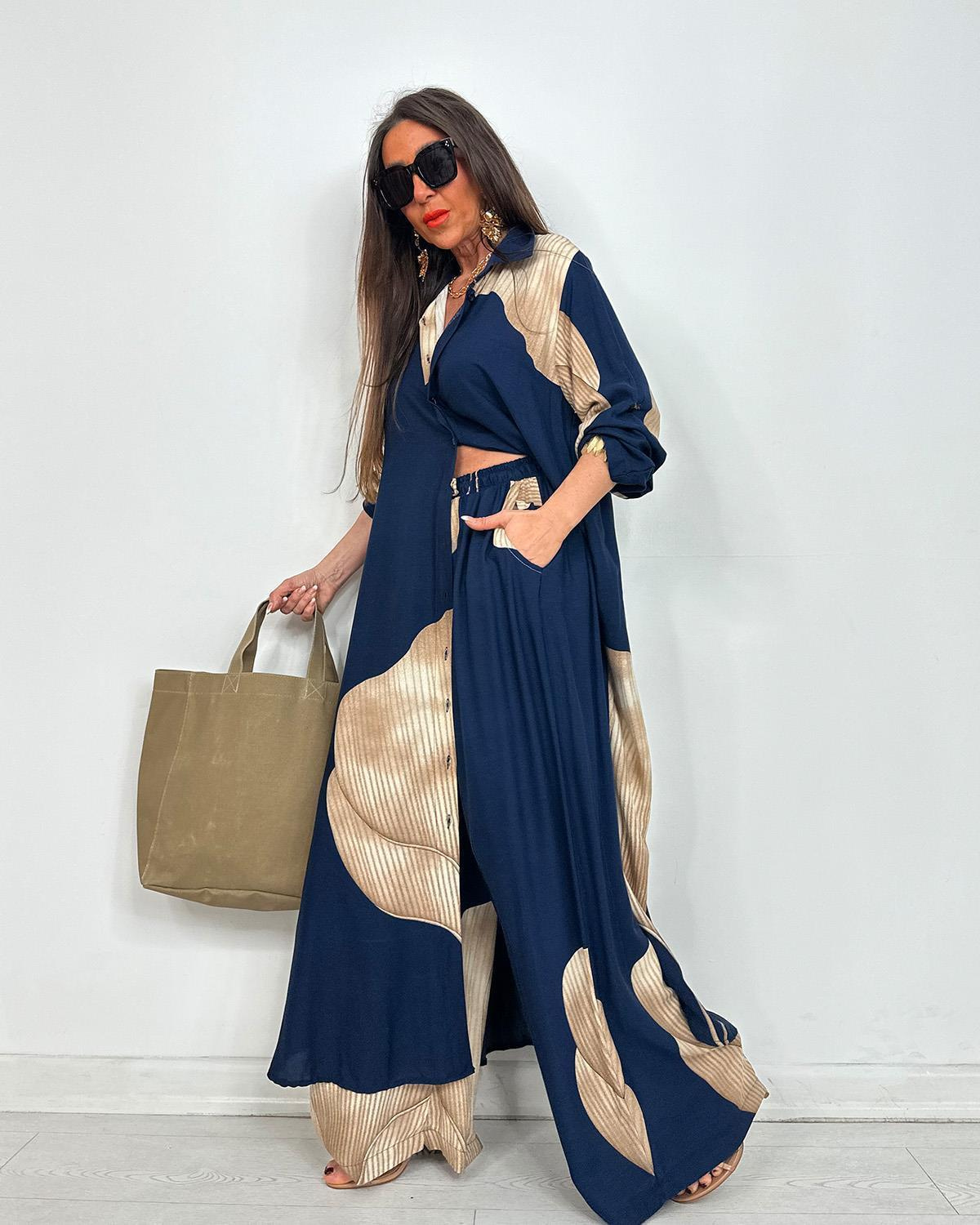 Chic Printed Longline Shirt & Wide-Leg Pants Two Piece Set (Buy 2 Free Shipping)