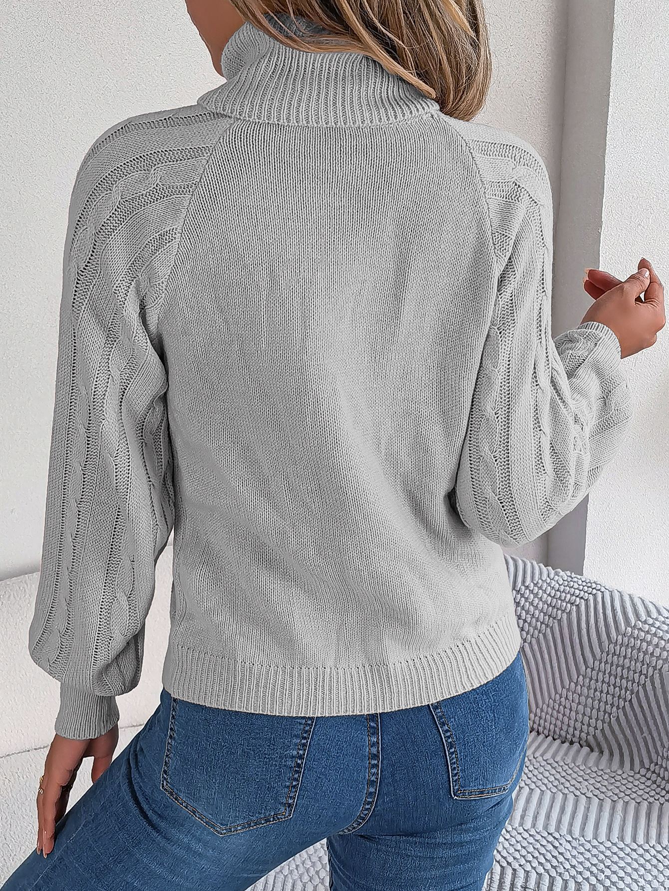 Cozy Turtleneck Cable Knit Button Accent Sweater
