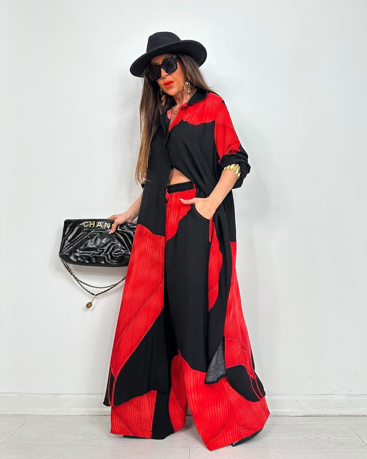 Chic Printed Longline Shirt & Wide-Leg Pants Two Piece Set (Buy 2 Free Shipping)