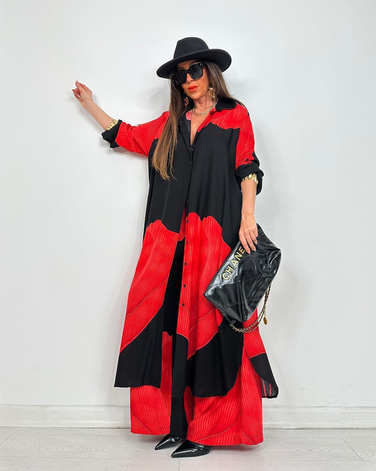 Chic Printed Longline Shirt & Wide-Leg Pants Two Piece Set (Buy 2 Free Shipping)