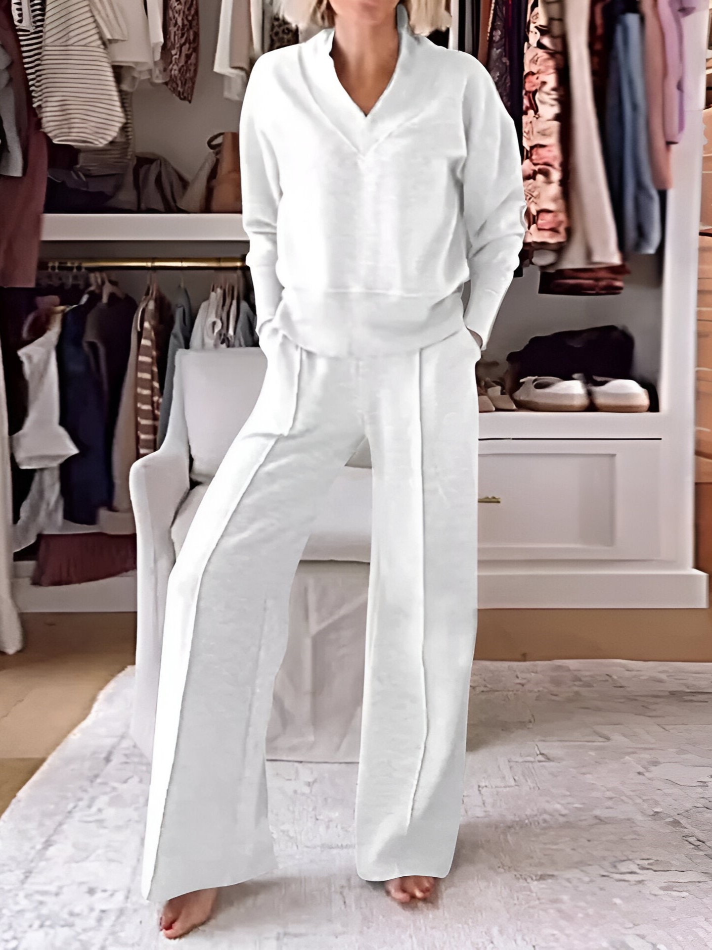 Cozy Knit Top and Wide Leg Lounge Pants Two Piece Set (Buy 2 Free Shipping)