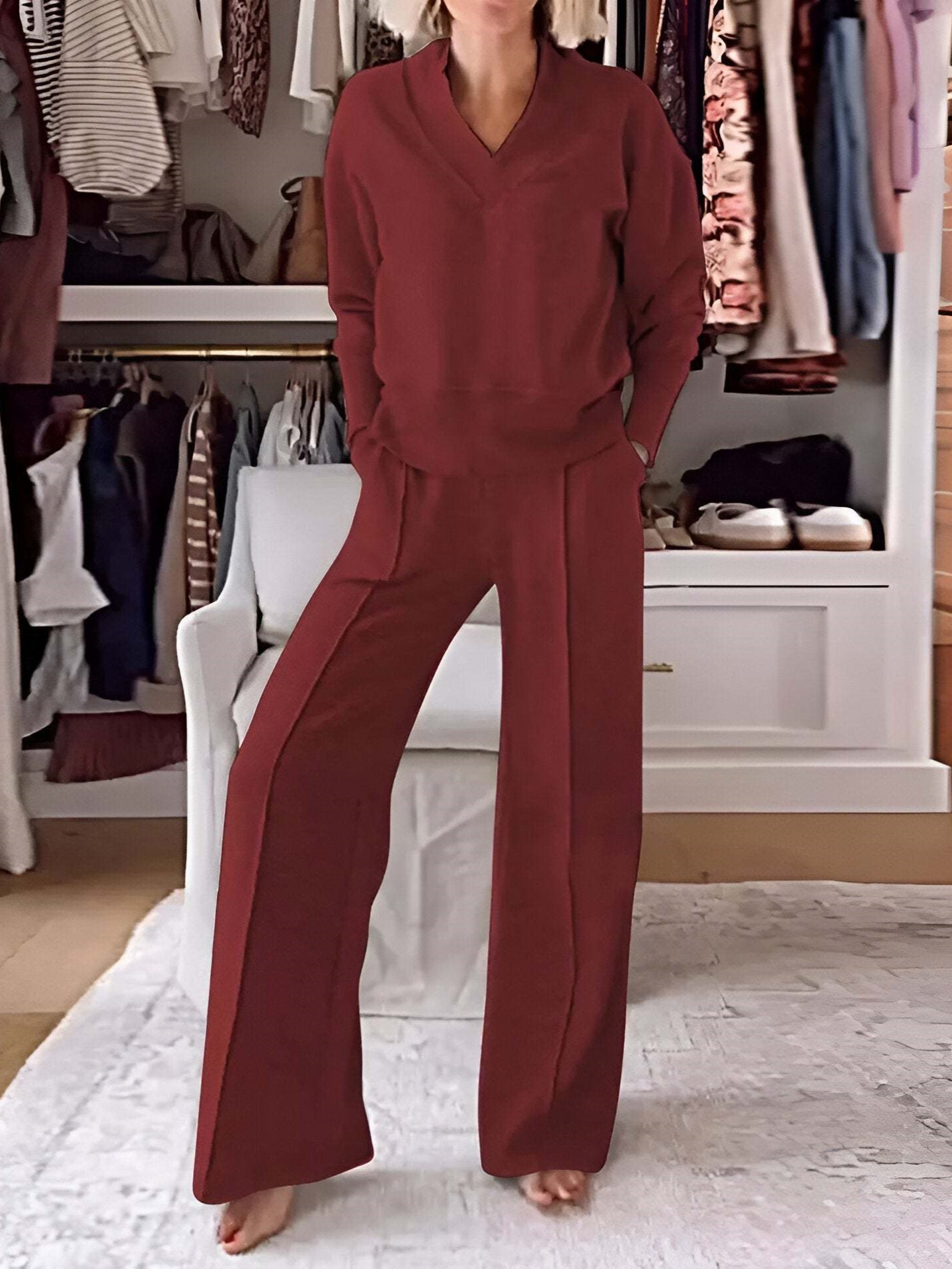 Cozy Knit Top and Wide Leg Lounge Pants Two Piece Set (Buy 2 Free Shipping)