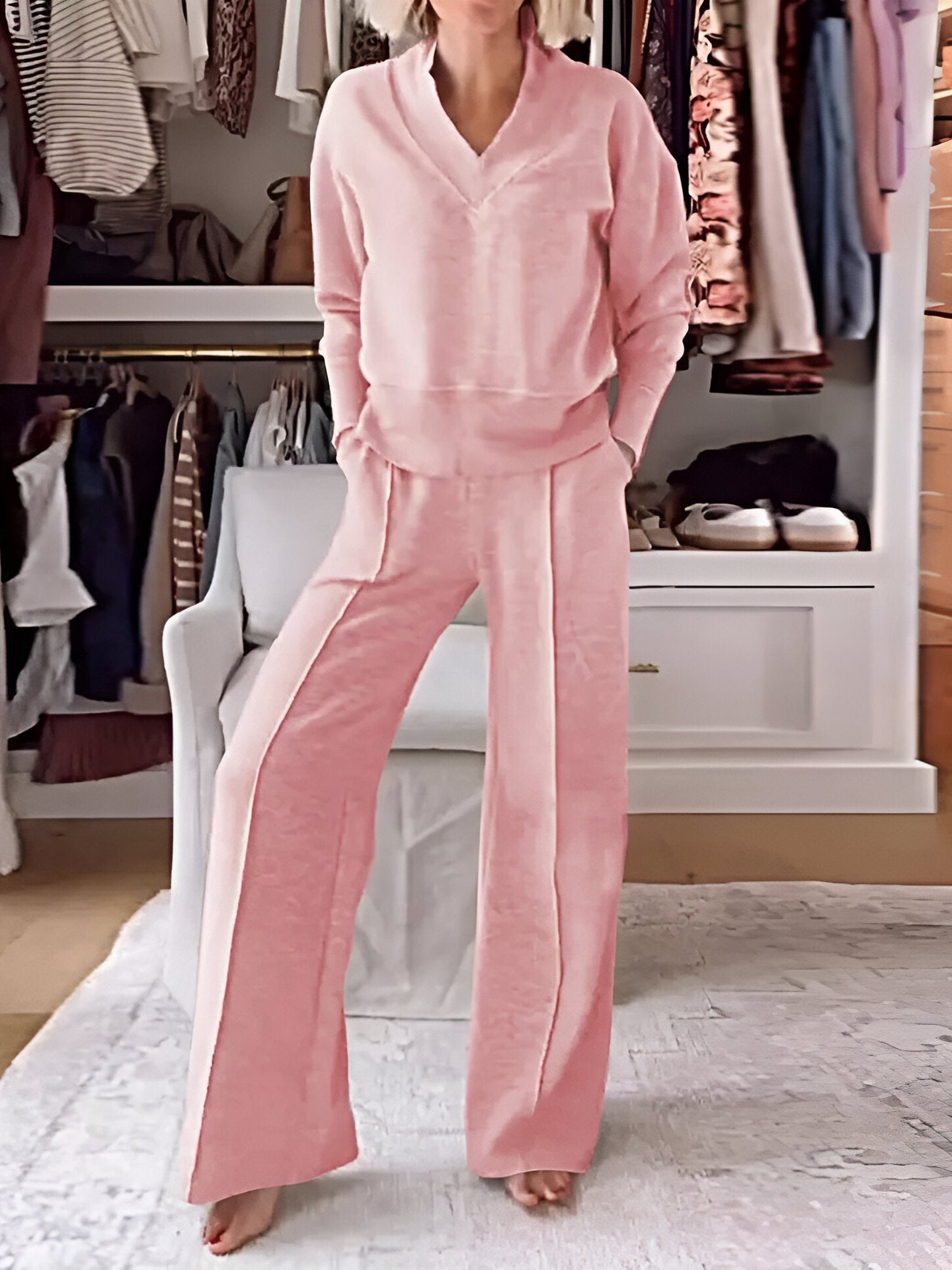 Cozy Knit Top and Wide Leg Lounge Pants Two Piece Set (Buy 2 Free Shipping)