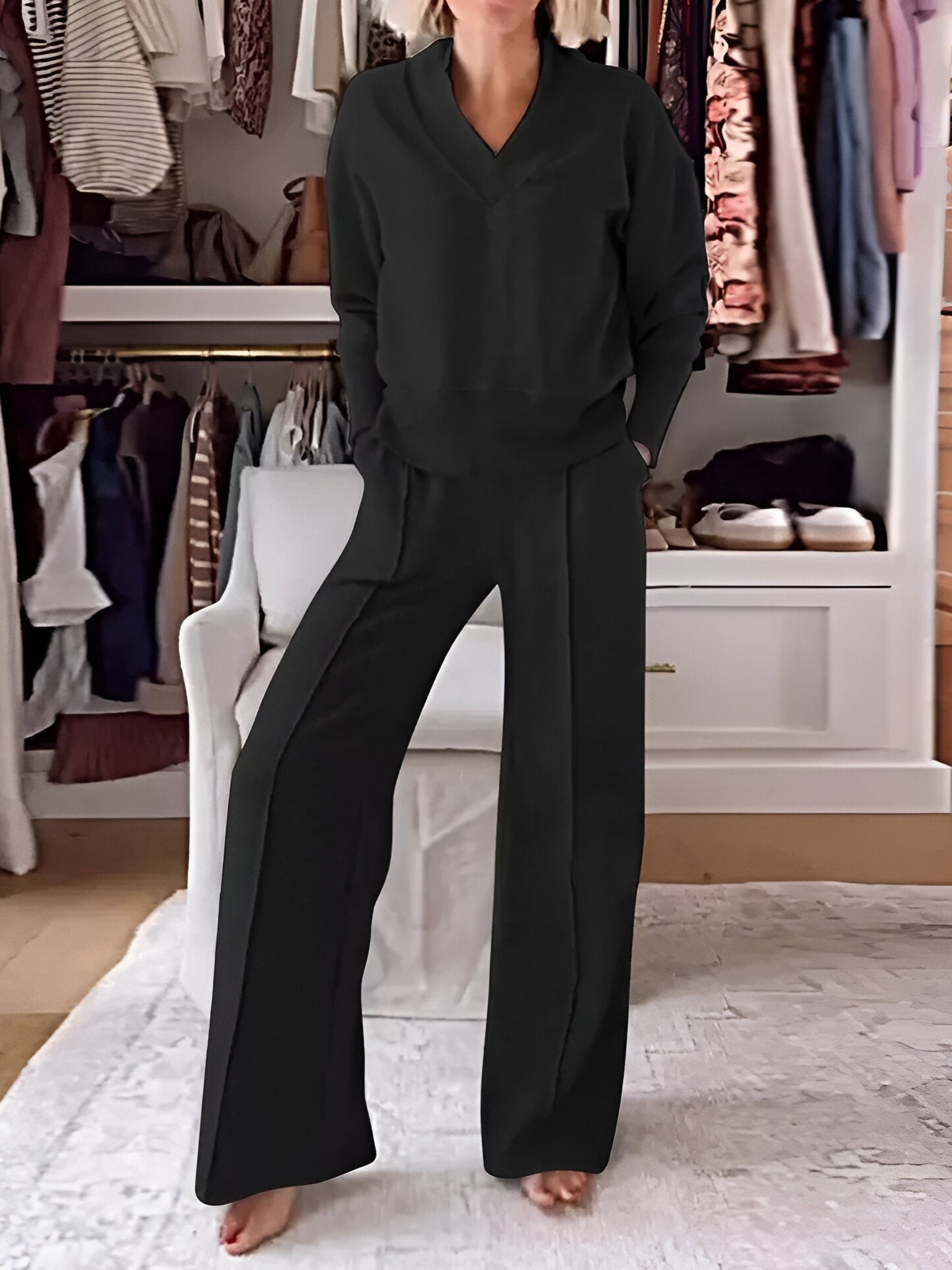 Cozy Knit Top and Wide Leg Lounge Pants Two Piece Set (Buy 2 Free Shipping)