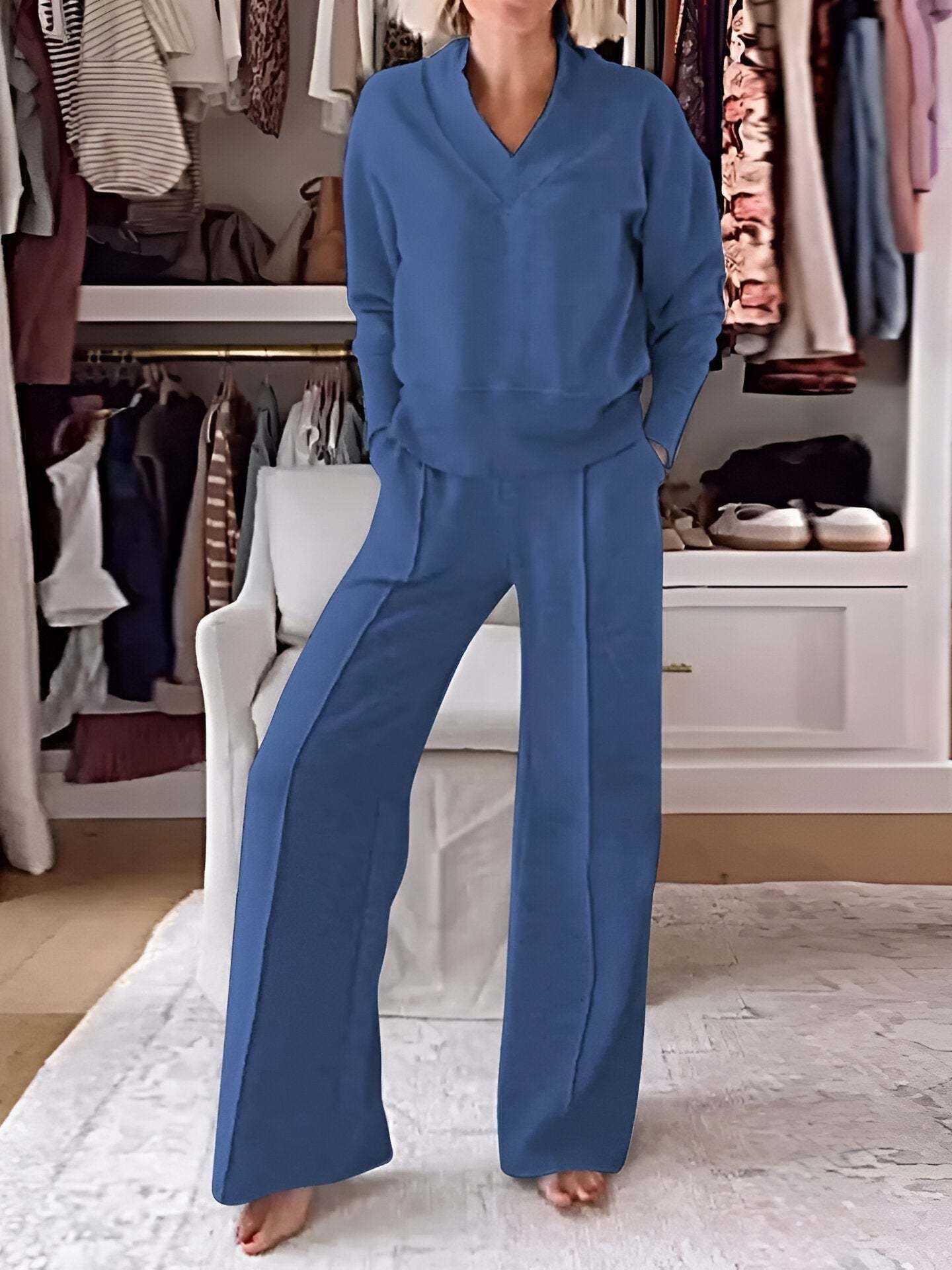 Cozy Knit Top and Wide Leg Lounge Pants Two Piece Set (Buy 2 Free Shipping)