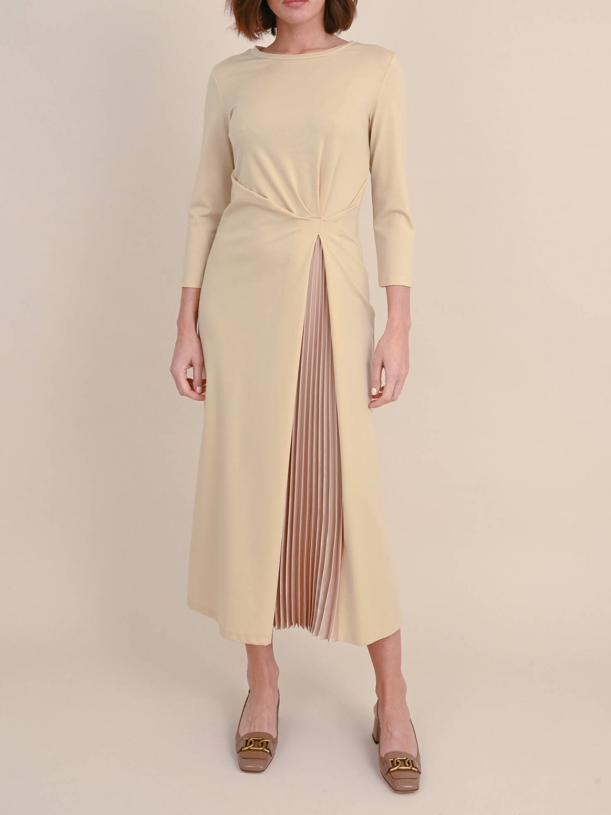 Elegant Twist Waist Pleated Panel Midi Dress (Buy 2 Free Shipping)