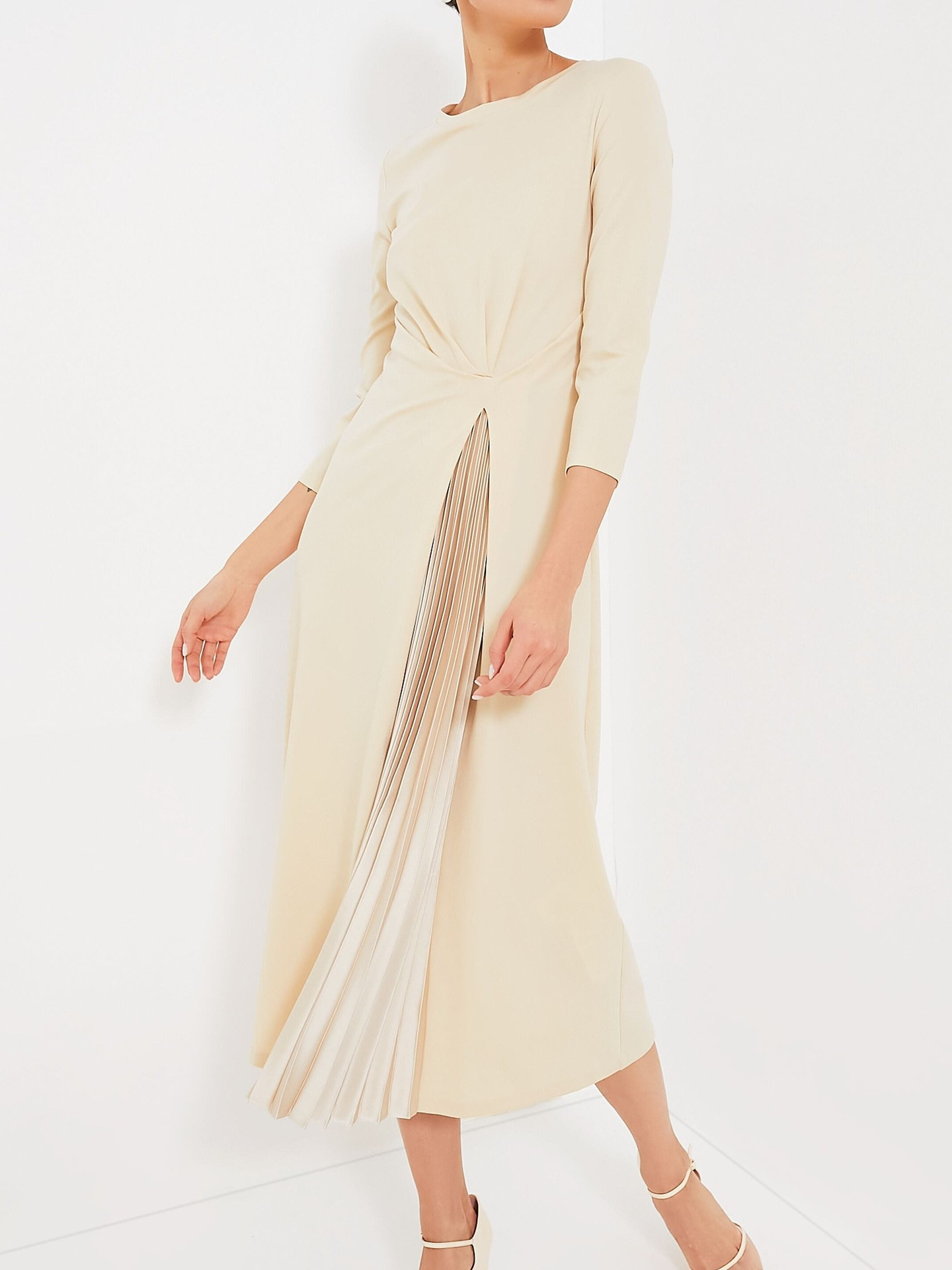 Elegant Twist Waist Pleated Panel Midi Dress (Buy 2 Free Shipping)