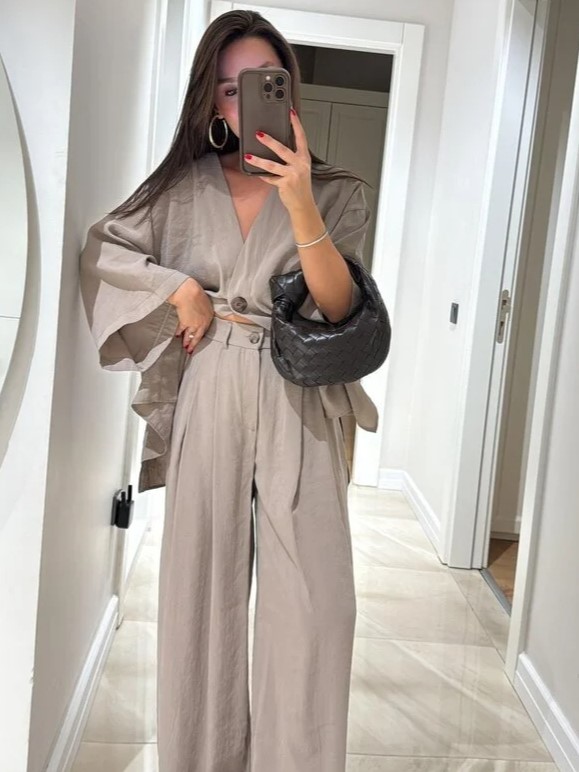 Relaxed Kimono Sleeve Top & Wide Leg Two Piece Set (Buy 2 Free Shipping)
