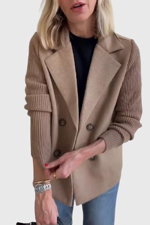 Casual Knit Sleeve Double-Breasted Blazer Jacket (Buy 2 Free Shipping)