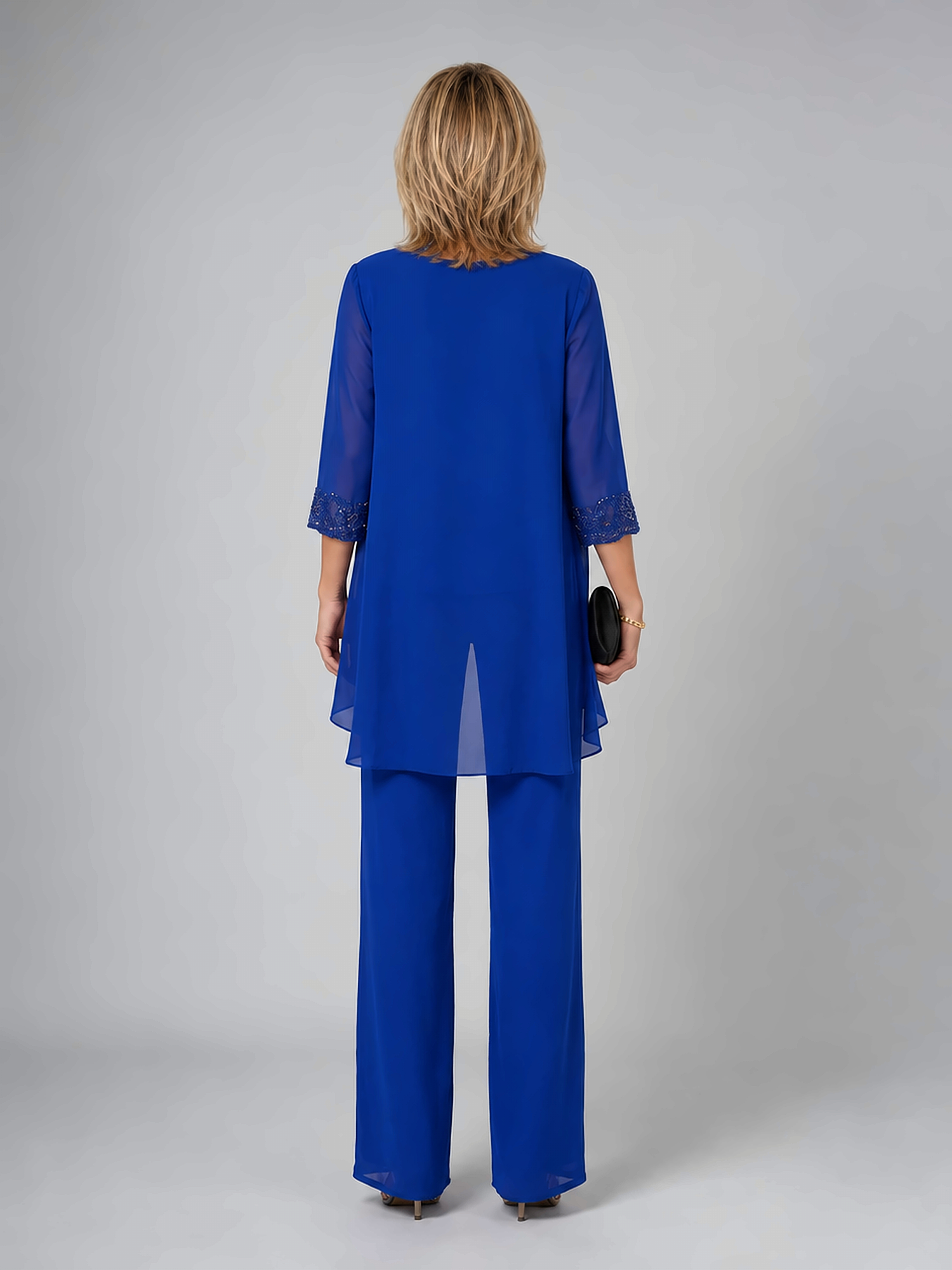 Elegant Lace Detail Three-Piece Pants Set with Draped Cardigan
