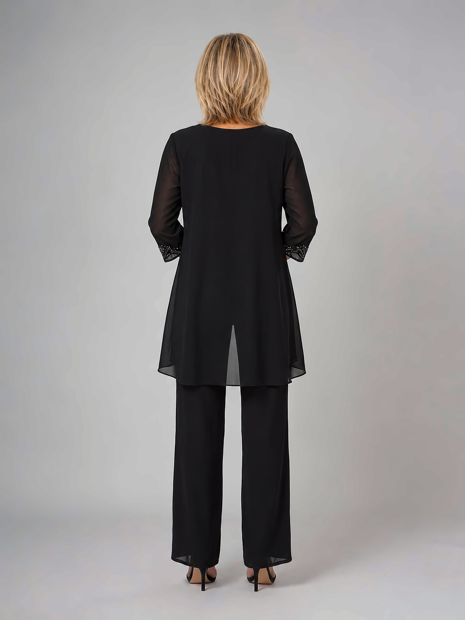 Elegant Lace Detail Three-Piece Pants Set with Draped Cardigan