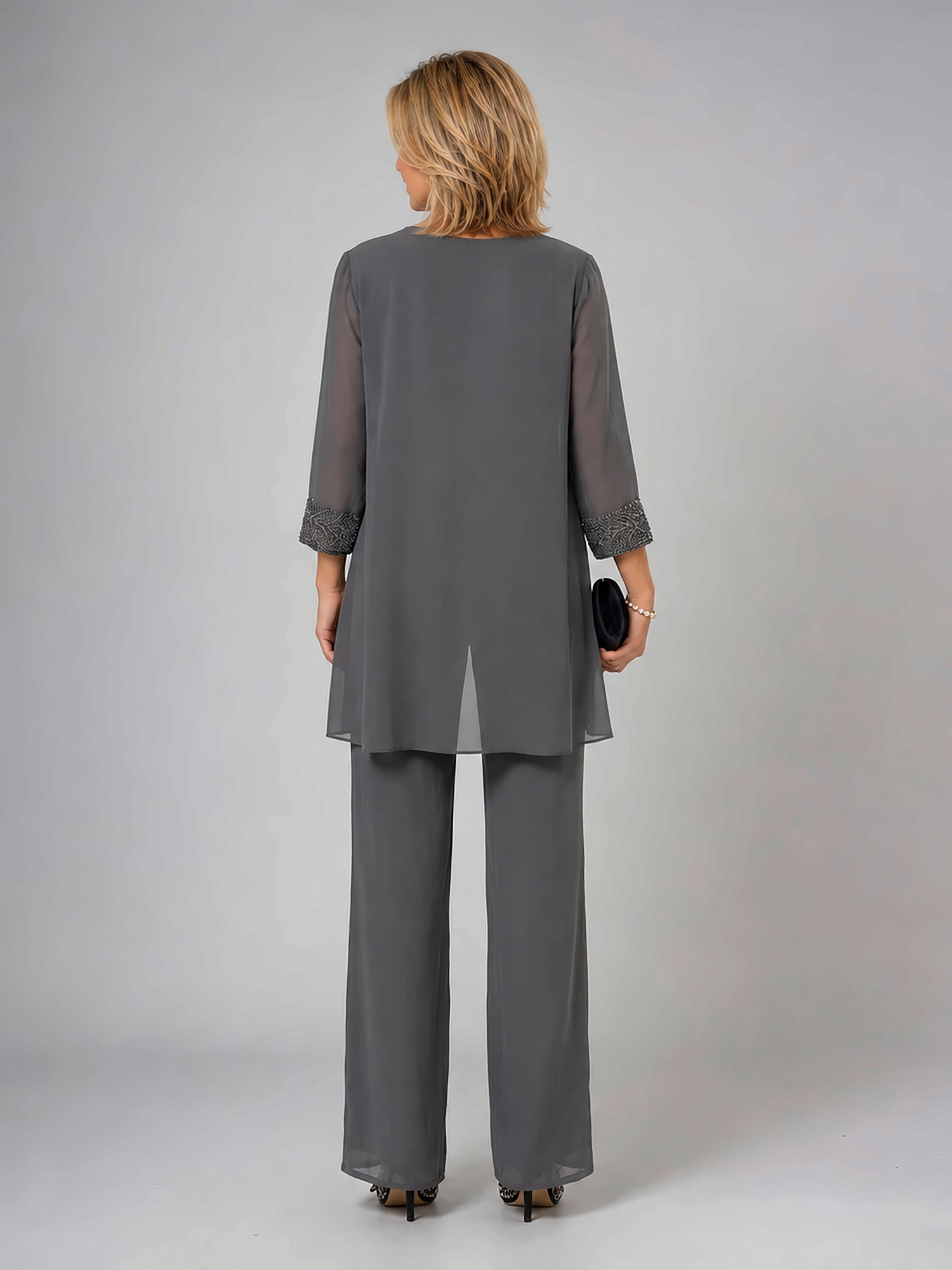Elegant Lace Detail Three-Piece Pants Set with Draped Cardigan