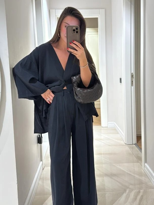 Relaxed Kimono Sleeve Top & Wide Leg Two Piece Set (Buy 2 Free Shipping)