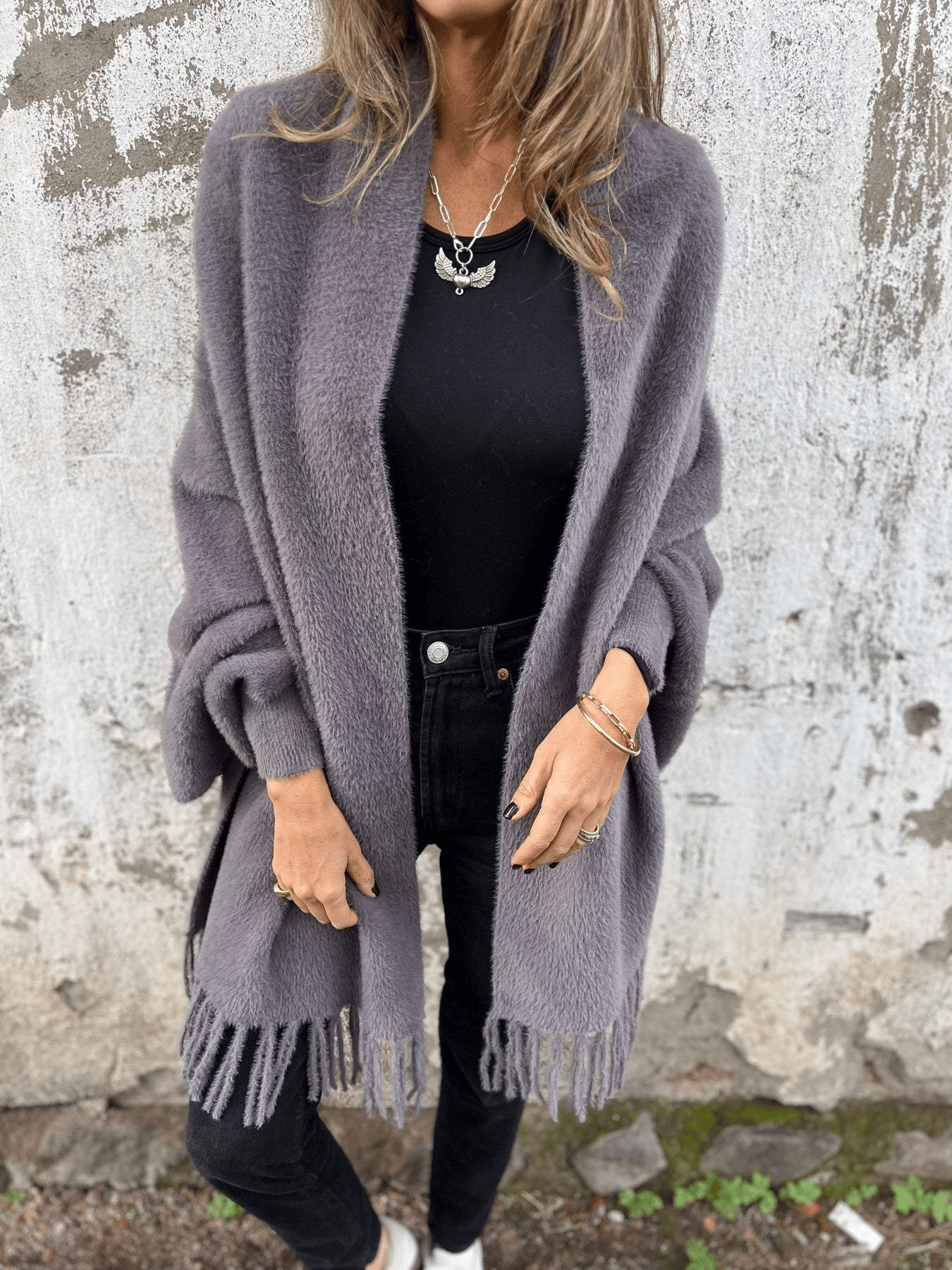 Long Sleeve Casual Tassel Shawl Coat(Buy 2 Free Shipping)