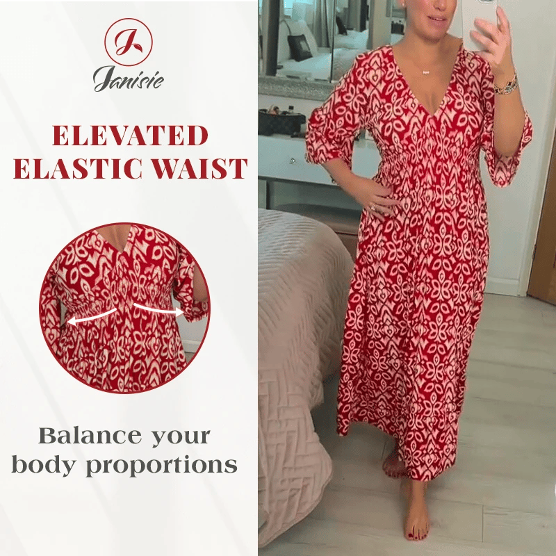 Last Day Promotion❤️Bohemian Casual Print V-neck Shirred Dress(Buy 2 Free Shipping)