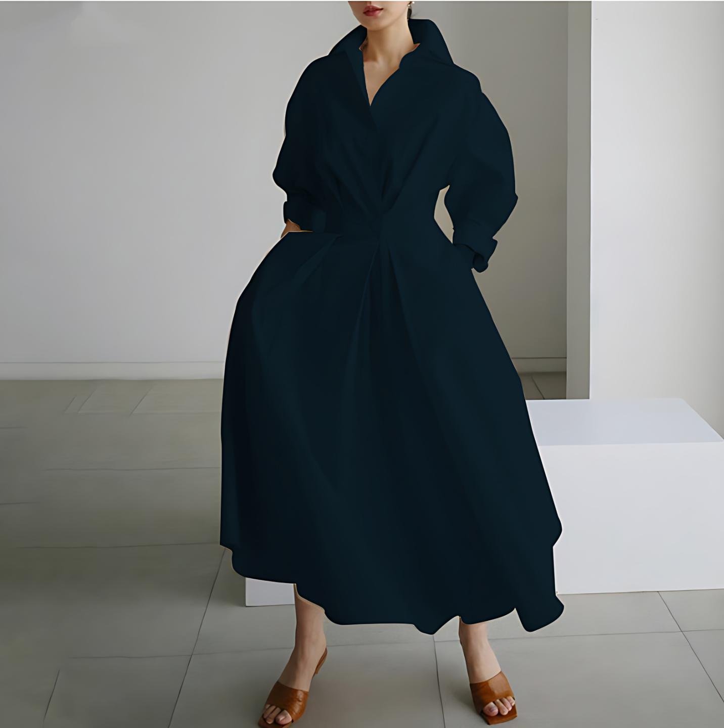 Plain Lapel Shirt Wrap Dress (Buy 2 Free Shipping)