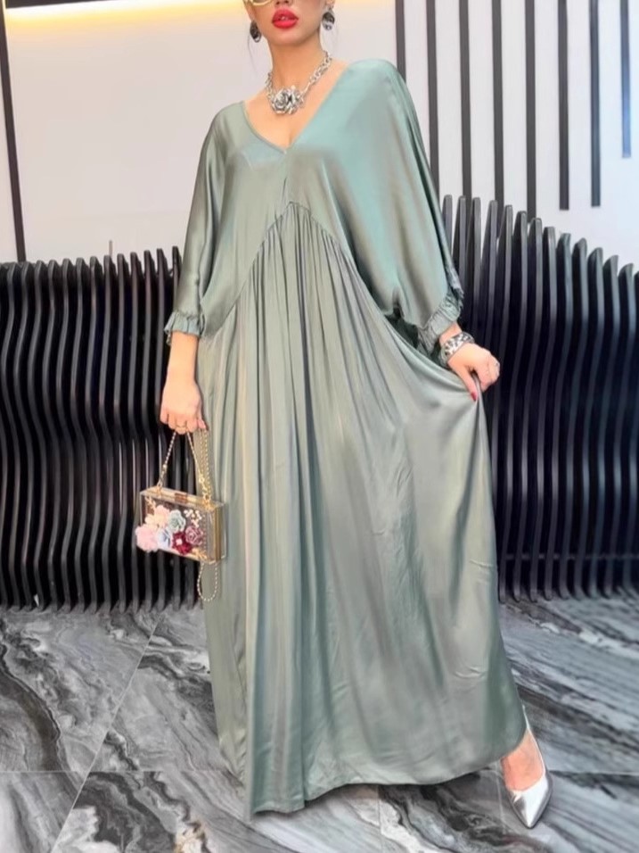 Elegant Satin Draped Pleated Maxi Dress (Buy 2 Free Shipping)