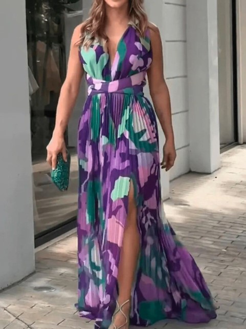 Boho Pleated V Neck Backless Maxi Dress (Buy 2 Free Shipping)