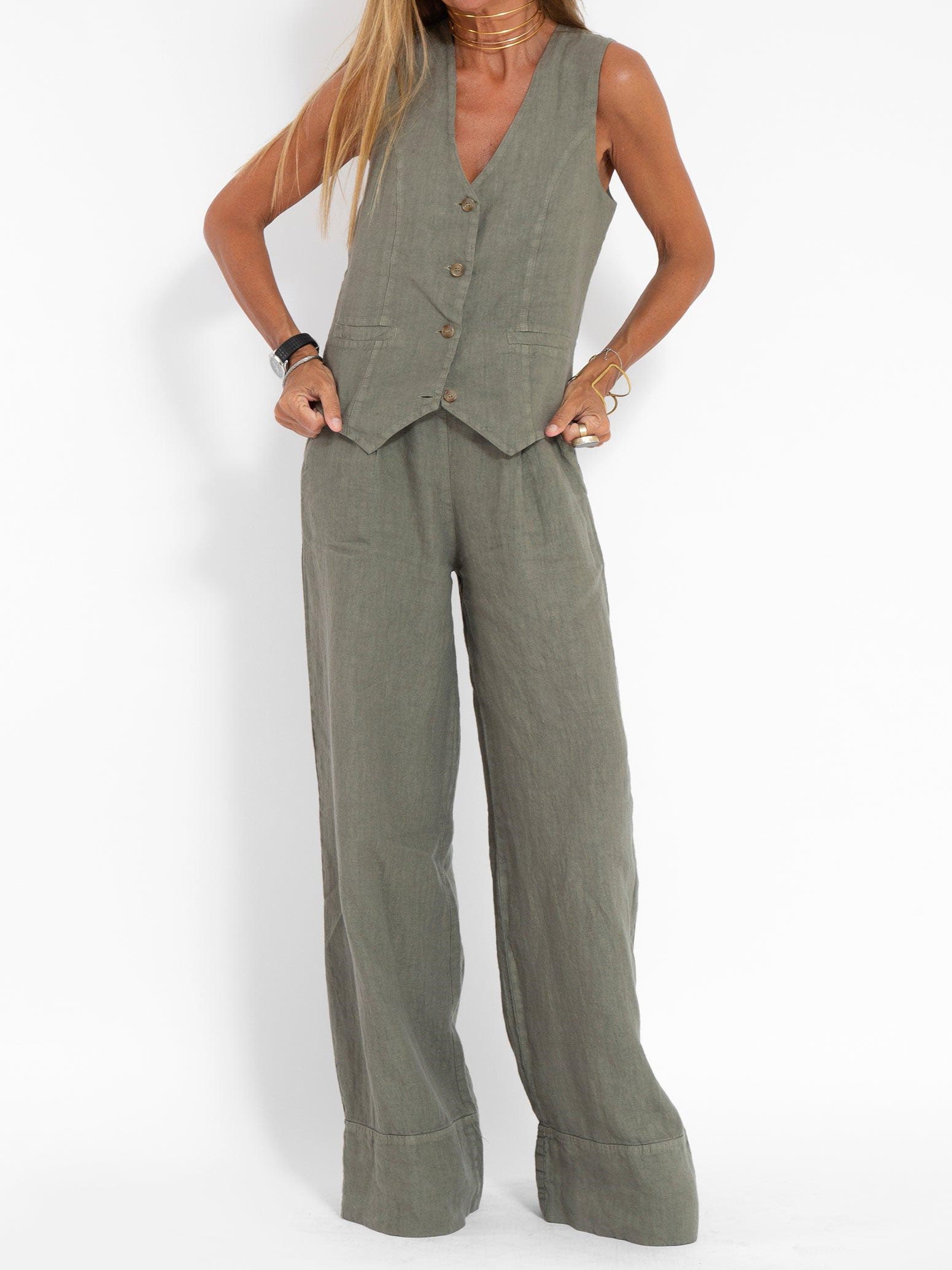 Vest & Wide-Leg Pants Two-Piece Set (Buy 2 Free Shipping)