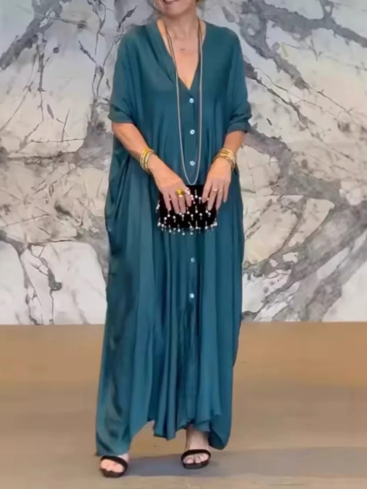 Flowy V-Neck Button-Down Maxi Dress