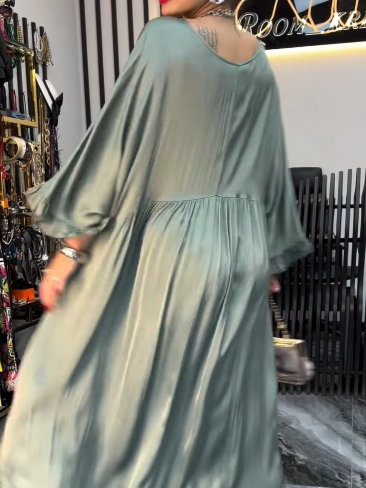 Elegant Satin Draped Pleated Maxi Dress (Buy 2 Free Shipping)