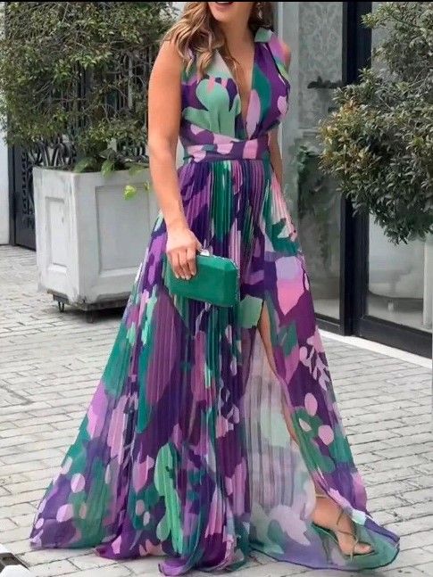 Boho Pleated V Neck Backless Maxi Dress (Buy 2 Free Shipping)