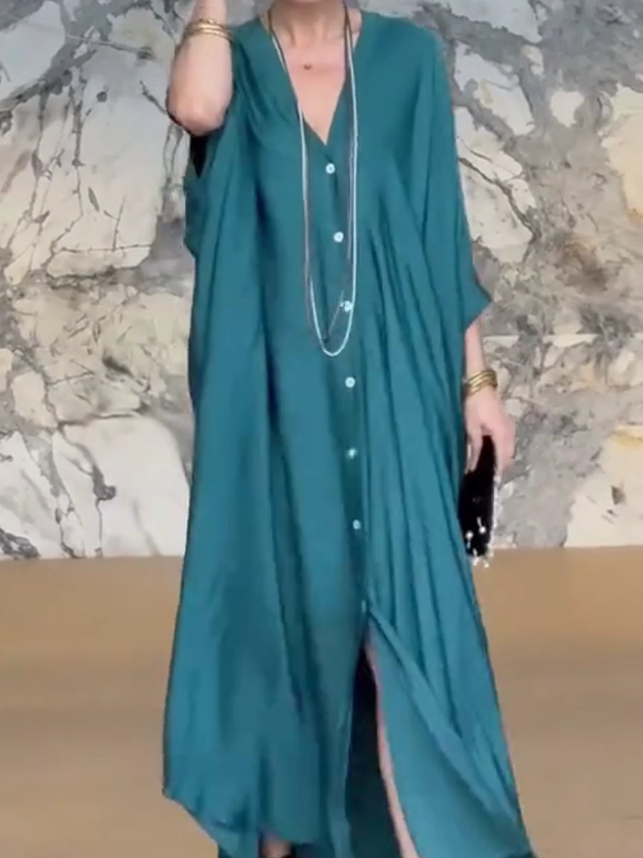 Flowy V-Neck Button-Down Maxi Dress