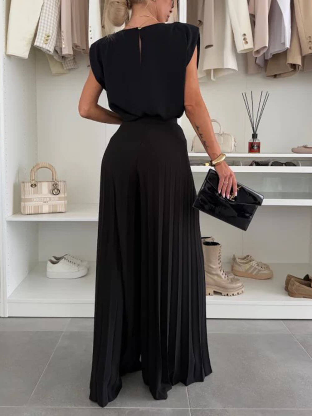 Sleeveless Top & Pleated Wide-Leg Pants Two-Piece Set (Buy 2 Free Shipping)
