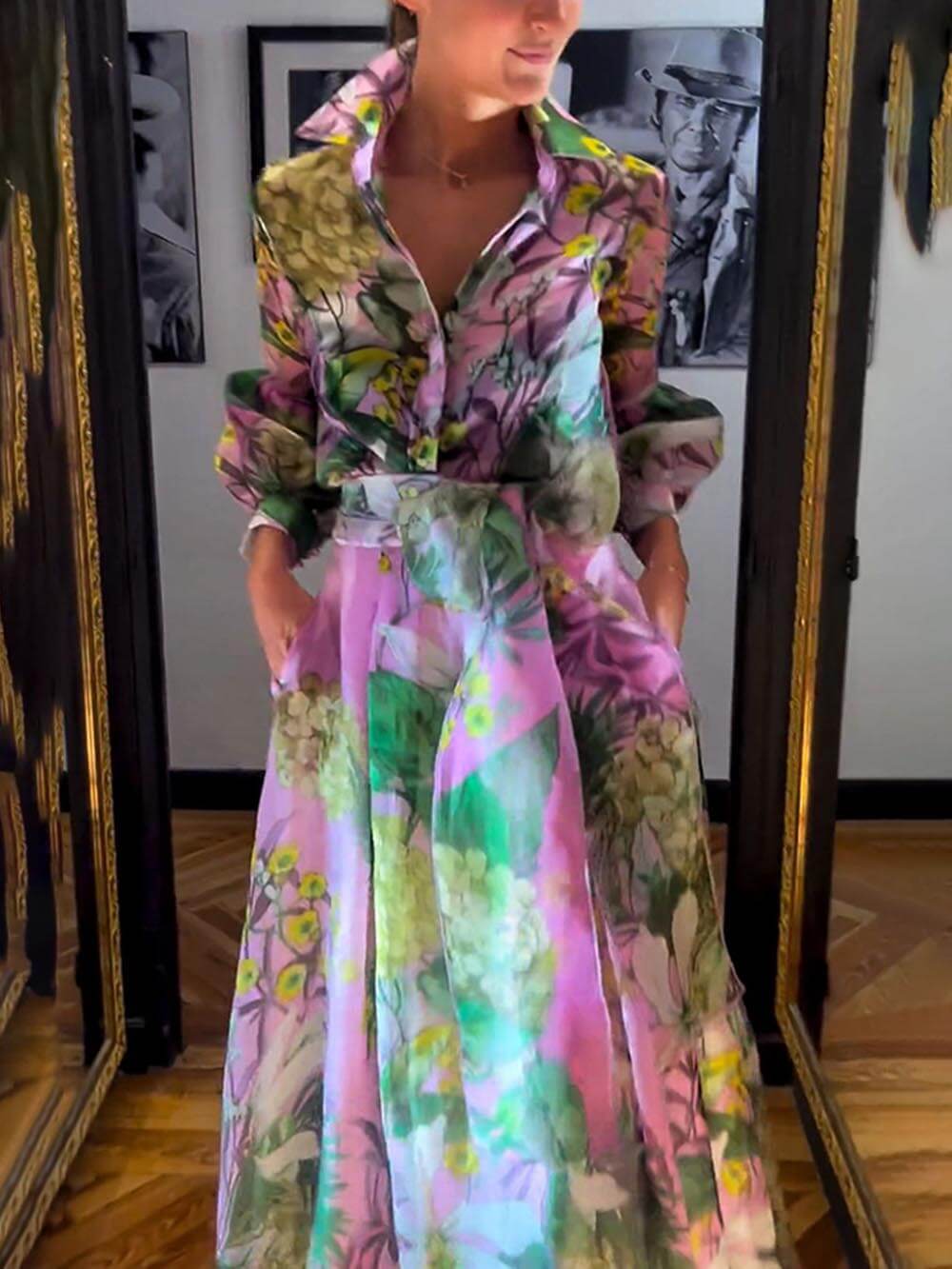 Elegant And Mature Floral Print Maxi Skirt Set (Free Shipping)