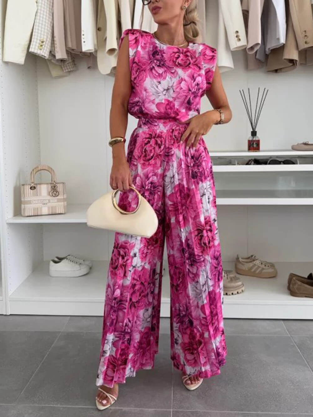 Sleeveless Top & Pleated Wide-Leg Pants Two-Piece Set (Buy 2 Free Shipping)