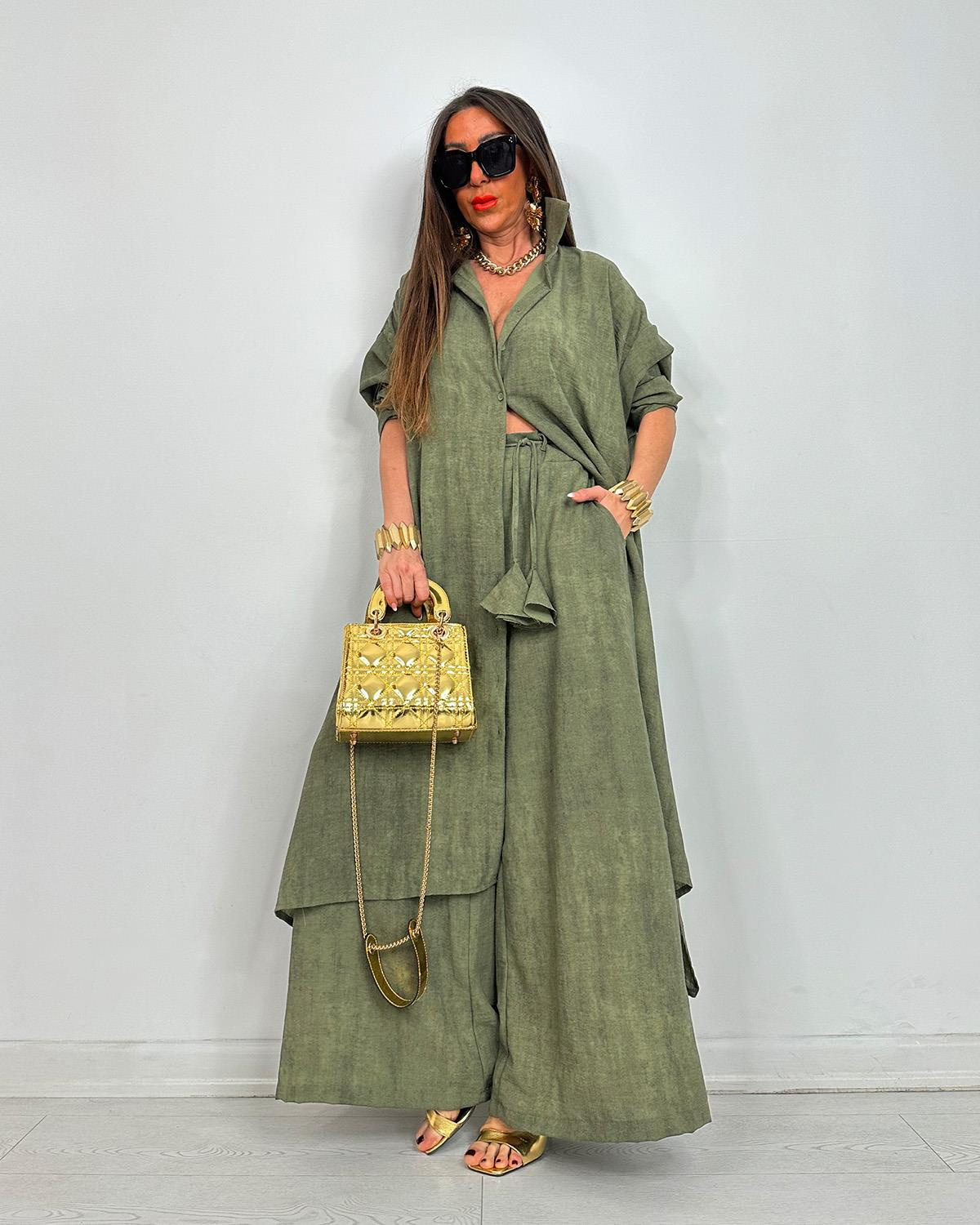 Lightweight Flowing Shirt & Wide-Leg Pants Two-Piece Set