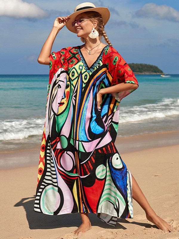 Boho Art Print Loose Kaftan Maxi Dress (Buy 2 Free Shipping)