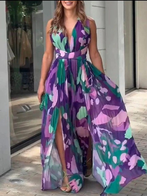 Boho Pleated V Neck Backless Maxi Dress (Buy 2 Free Shipping)