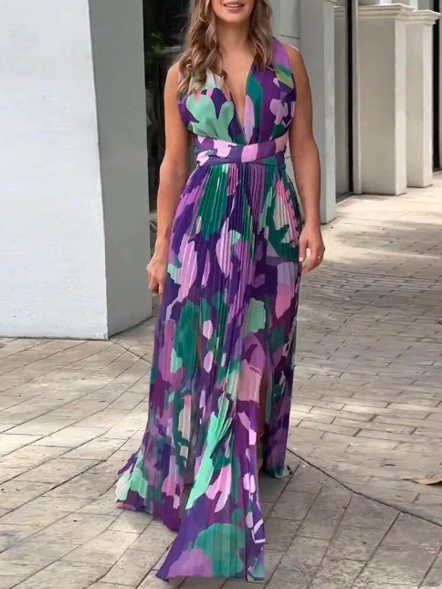 Boho Pleated V Neck Backless Maxi Dress (Buy 2 Free Shipping)