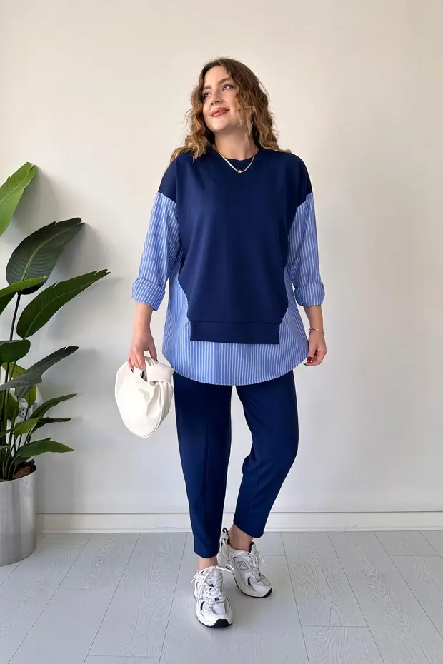 Casual Colorblock Patch Pullover and Tapered Pants Two Piece Set (Buy 2 Free Shipping)