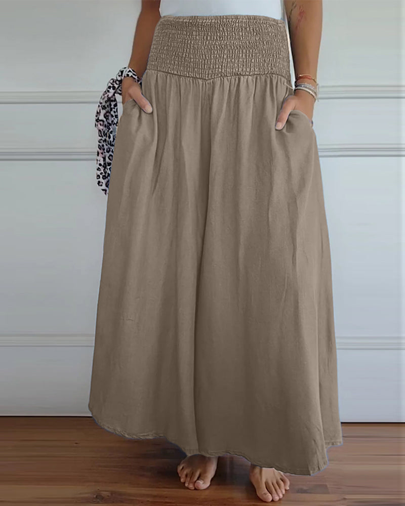 Smocked Waist Wide Leg Flowy Pants (Buy 2 Free Shipping)
