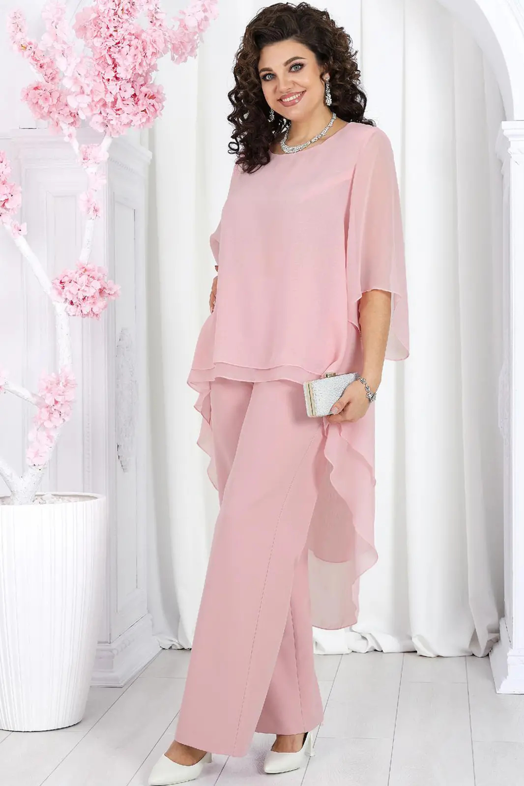 Elegant Layered Chiffon High-Low Top and Pants Set (Buy 2 Free Shipping)