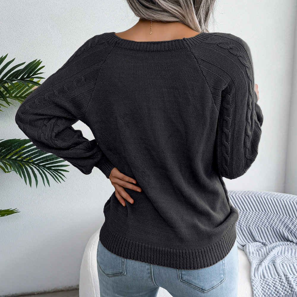 Textured Cable Knit Button Detail Relaxed Fit Sweater 