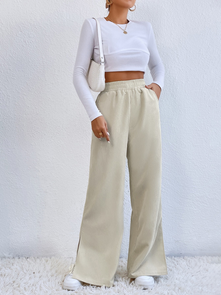 High Waist Corduroy Split Hem Wide Leg Pants (Buy 2 Free Shipping)