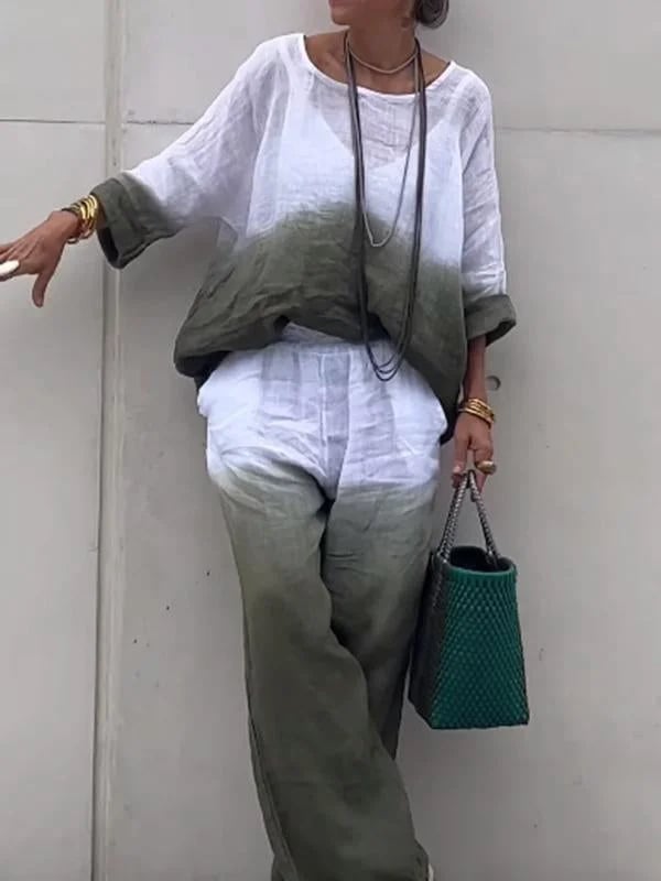 Last Day 49% OFF🔥Chic Cotton Linen Gradient Two-Piece Set(Buy 2 Free Shipping)