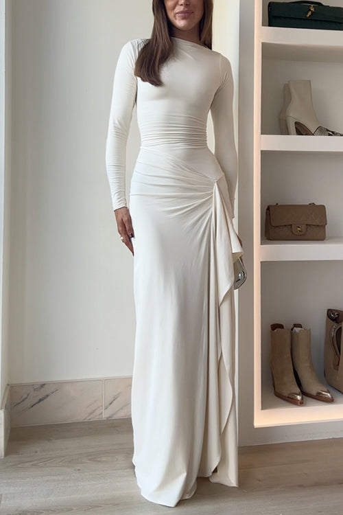 Long Sleeves Draped Slit Maxi Dress (Buy 2 Free Shipping)