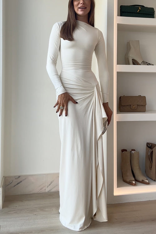 Long Sleeves Draped Slit Maxi Dress (Buy 2 Free Shipping)